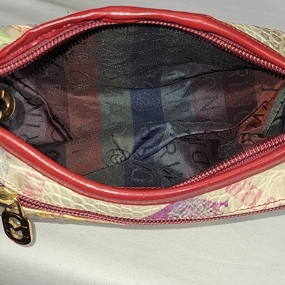 Marino Orlandi Italian Small Stylish Red and Cream Leather Shoulder Bag - Picture 12 of 16